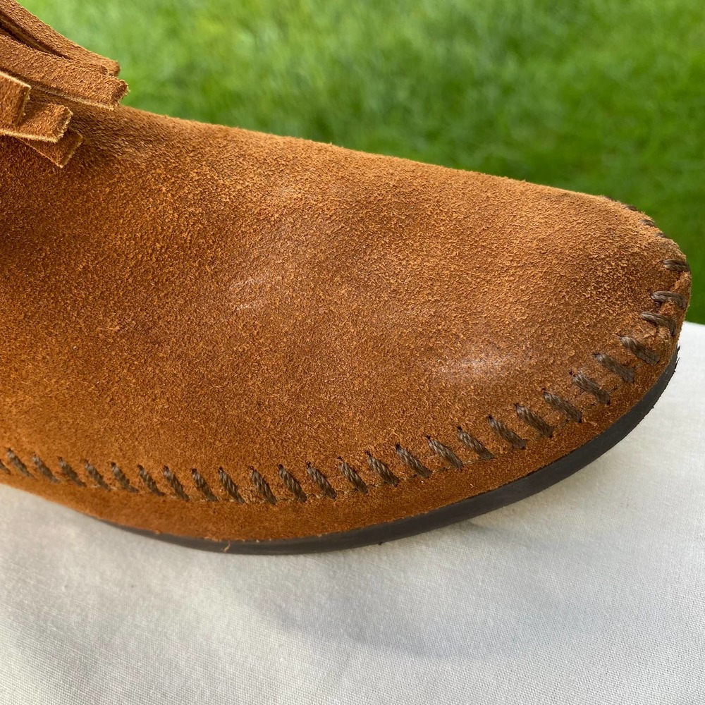 Minnetonka 3 Layer Fringe Suede Brown Pull On Boo… - image 4